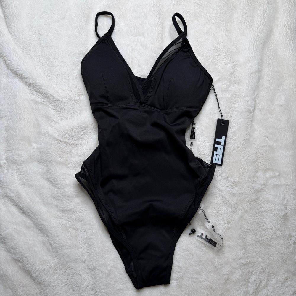 TA3 Meshy One Piece Swimsuit Black XS Short Petite Fit